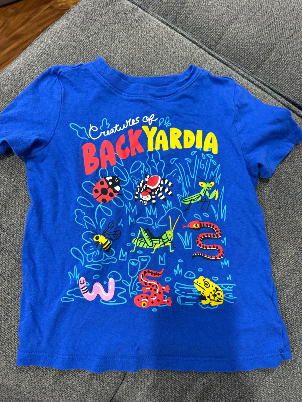 Old Navy Blue 'Backyardia' Short Sleeve Tee with Colorful Bug Graphics